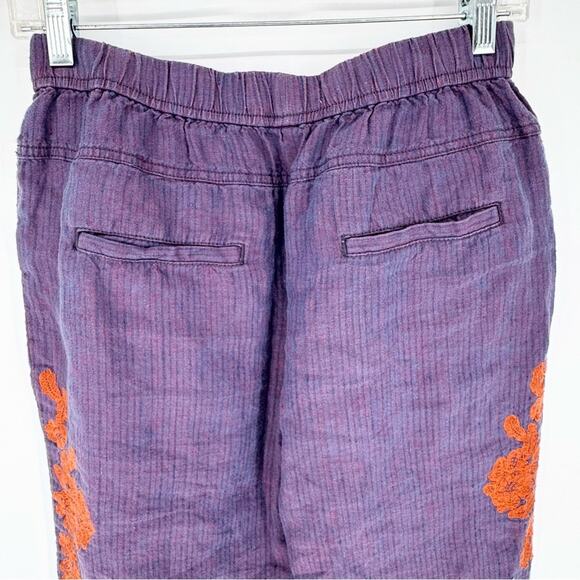 Anthropologie Embroidered Linen Pull On Pants Purple/Orange Size XS Artsy Boho - Picture 13 of 15